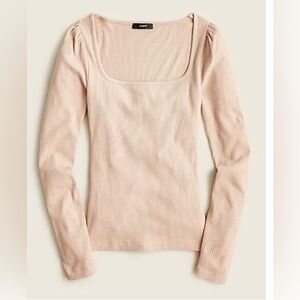 J CREW Ribbed Stretch-Cotton Square-Neck Ribbed Longsleeve T Shirt